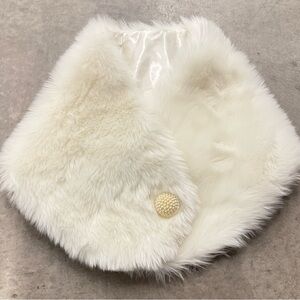 Off White Faux Fur Lined Wrap With Faux Pearl Button - One Size